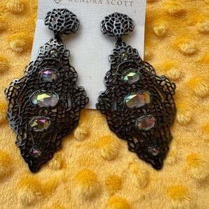 HTF VINTAGE Kendra Scott MARISSA clear Iridescent Gunmetal statement Earrings
